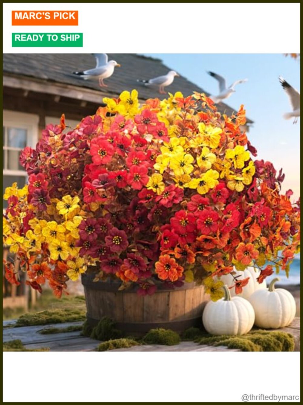 20 Bundles UV Resistant Artificial Fall Flowers Outdoor Faux Silk Plastic